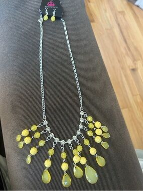 paparazzi Yellow Beaded Teardrop Fringe Necklace Set